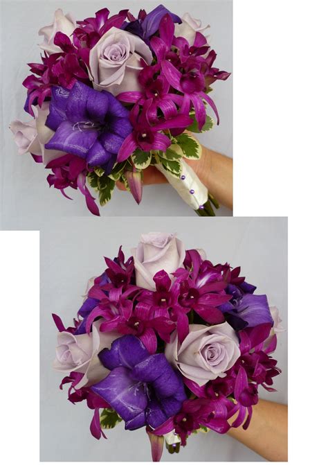 These petite bouquets are a common option for bridesmaids. Post wedding bouquet with lavender roses, dendrobium ...