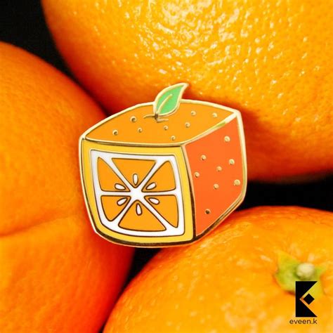 Orange Fruit Cube Hard Enamel Pin Citrus Summer Cubed Square Cut Happy