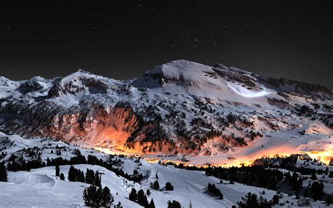 Winter Landscape Mountain Stars Night Wallpapers Hd