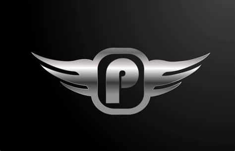 P Letter Logo Alphabet For Business And Company With Wings And Silver