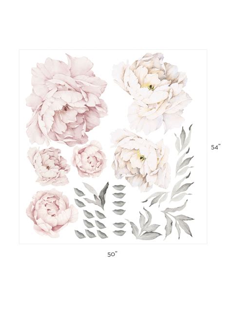 Peony Flowers Wall Sticker Grey Washed Pink Watercolor Peony Etsy
