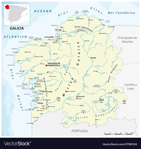 Galicia Map Spain Royalty Free Vector Image Vectorstock