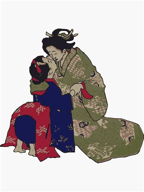 Lesbian Geisha Kissing Sticker For Sale By Bamboowood Redbubble