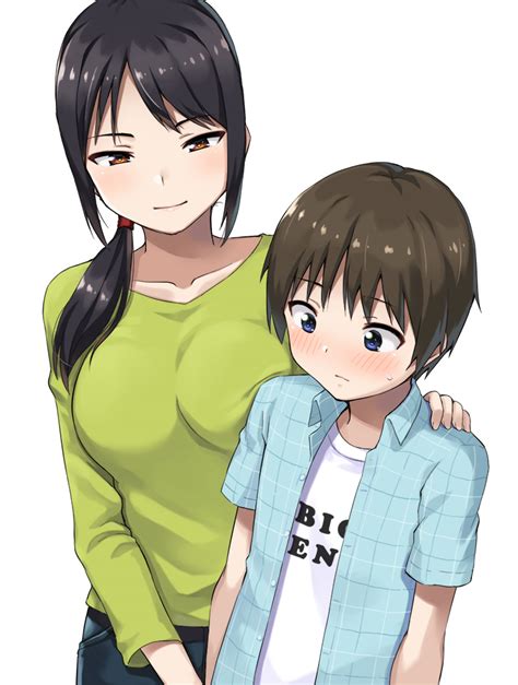 Safebooru Boy Girl Age Difference Black Hair Blue Eyes Blush Brown