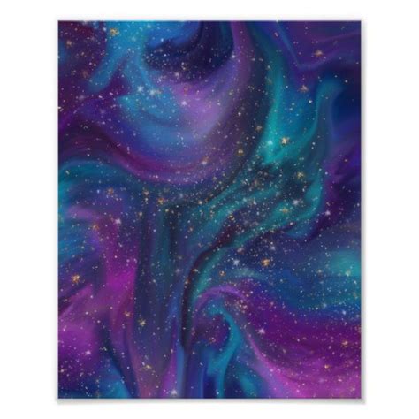 Cosmic Galaxy Turquoise Blue Purple Nebula Poster Zazzle Co Uk