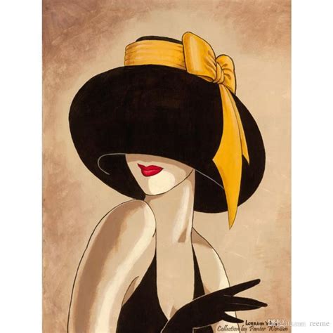 2019 Decorative Art Woman In Black Yellow Hat Abstract Paintings Oil On