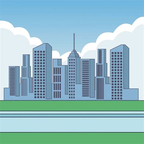 Paisaje De Dibujos Animados Edificios De La Ciudad Vector Premium