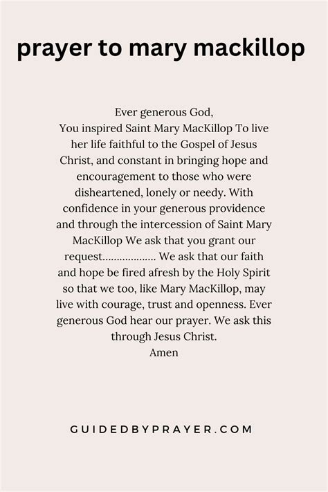 Prayer To Mary Mackillop Guided By Prayer