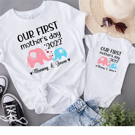 Personalized Our First Mothers Day Shirt Mommy And Me Elephant