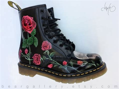 Custom Painted Rose Doc Martens Boots Hand Painted Flowers Boots