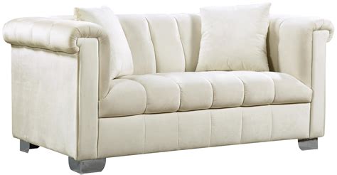 Meridian Furniture 615 Kayla Cream Velvet Tufted Sofa And Loveseat Set