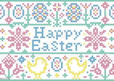Cross Stitch Easter Card Stock Illustration Download Image Now