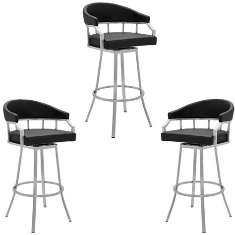 Home Square 3 Piece Swivel Metal And Faux Leather Counter Stool Set In
