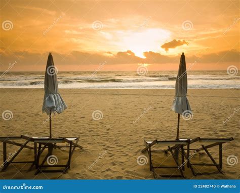 Beach Benches On Sunset Stock Photo Image Of Full Comfort 22482740