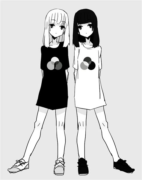Twin Girls Black And White Illustration White Art Cardinal Twins