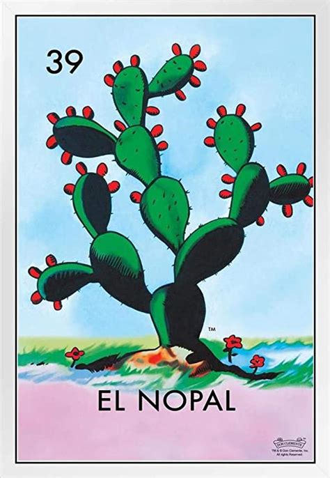 39 El Nopal Cactus Loteria Card Mexican Bingo Lottery White Wood Framed