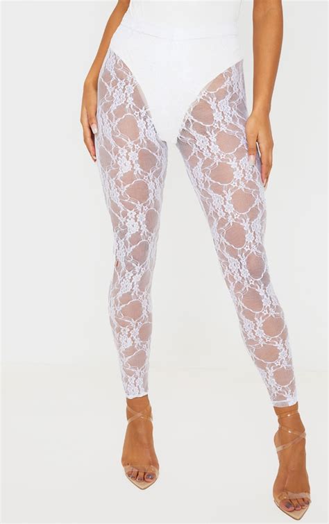 White Lace Leggings Bottoms Prettylittlething