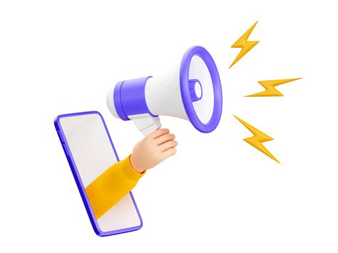 Loudspeaker 3d Render Human Hand Holding Megaphone With Lightnings