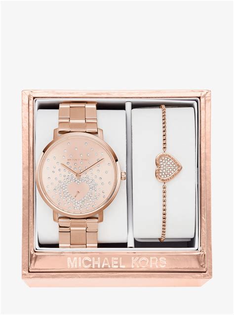 Lyst Michael Kors Jaryn Rose Gold Tone Watch And Bracelet Set In Metallic