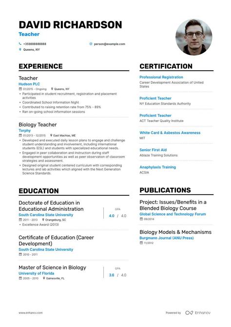 Resume format for those who have many years of pro experience. Job-Winning Teacher Resume Examples, Samples & Tips | Enhancv