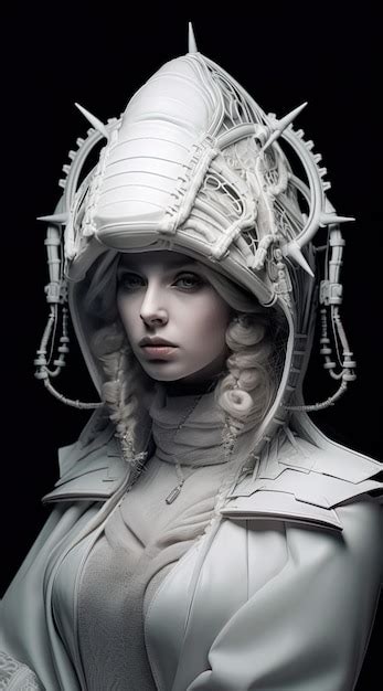 Premium Ai Image Futuristic Glamour Fashion Model In White Helmet