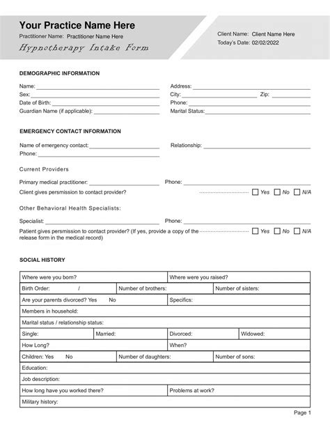 Hypnotherapy Intake Form Editable Fillable Printable Pdf Template Sexiz Pix