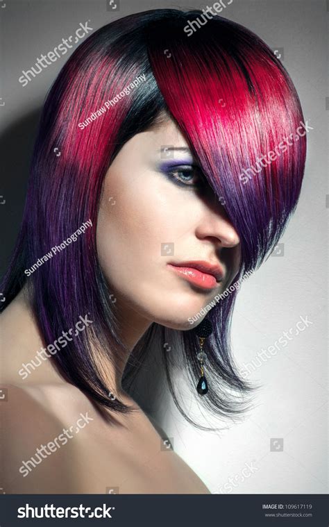 Portrait Beautiful Girl Dyed Hair Professional Stock Photo