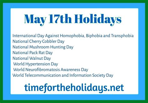 May 17th Holidays Observances And Awareness Days Time For The Holidays