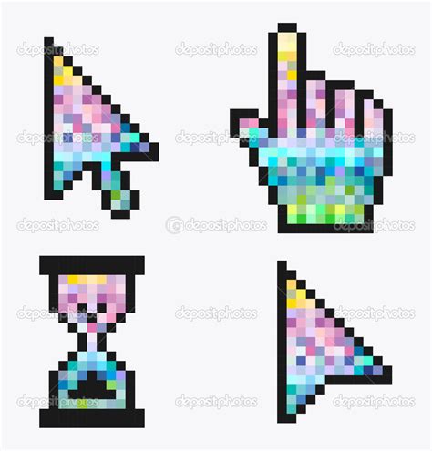 Pixel Cursores Do Mouse ícones Mão Seta Ampulheta — Vetor De Stock