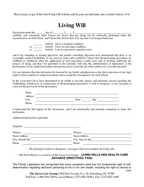 Free Copy Of Living Willrichardcataman Living Will Sample Free