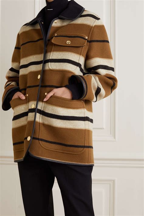 Burberry Leather Trimmed Striped Wool Jacket Net A Porter