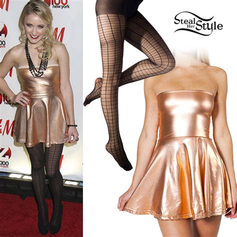 Emily Osment Gold Dress Grid Tights Steal Her Style