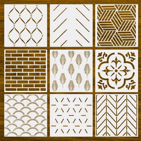Buy 9 Pieces Wall Stencils For Painting12 X 12 Inch Geometric