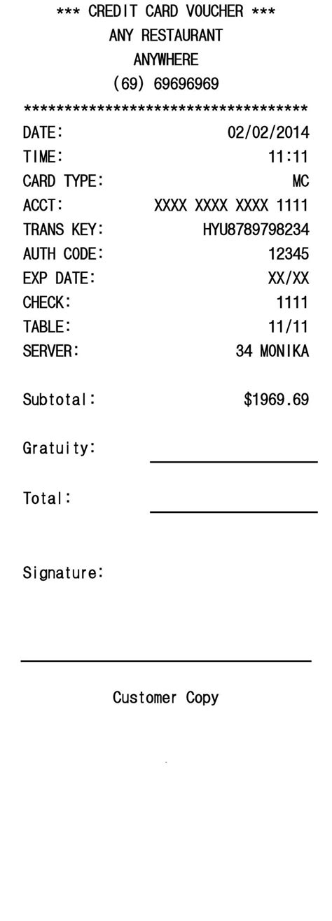 Credit Card Payment Slip Template Receipt Template Free Receipt