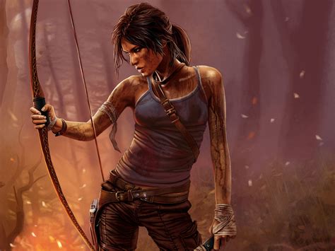 Tomb Raider Lara Croft Pc Game Night Bow Wallpaper