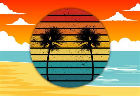 Vintage Circle Beach Sunset Clipart Masterbundles