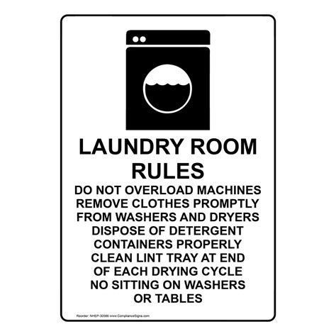 Portrait Laundry Room Rules Do Not Sign With Symbol Nhep 30586