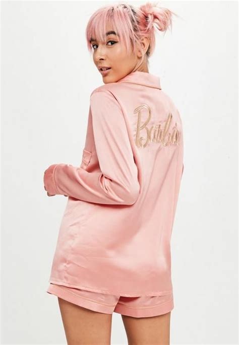 barbie x missguided pink long sleeve satin pajamas set satin pyjama set girly outfits