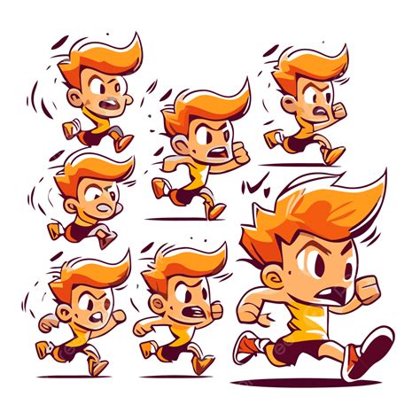 Running Race Vector Sticker Clipart Cartoon Boy Running Away In