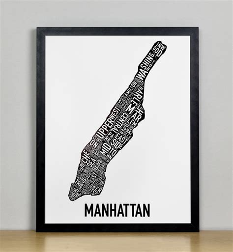 Manhattan Neighborhood Map 11 X 14 Classic Black And White Poster