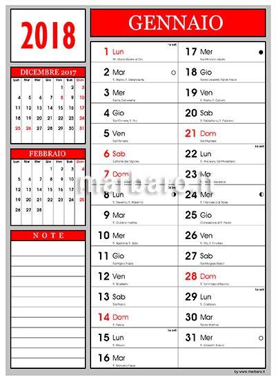 Calendario 2018 Con Santi Lune E Numeri Settimana Da Stampare