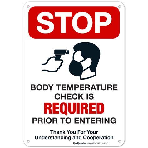 Stop Body Temperature Check Required Prior To Entering Sign