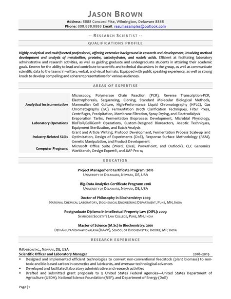 Research Scientist Resume Example Resume Professional Writers