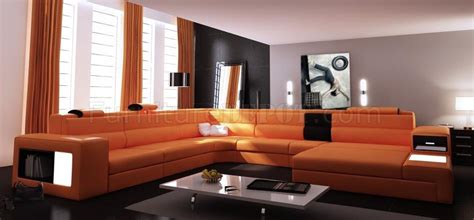 Polaris Sectional Sofa In Orange Bonded Leather By Vig Furniture
