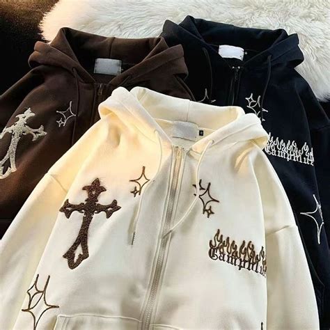 y2k goth cross zip up embroidered hoodies y2k clothing y2k etsy ireland