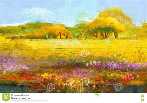 Abstract Colorful Oil Painting Landscape Stock