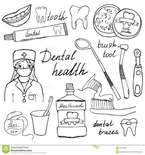 Illustration About Dental Health Doodles Icons Set Hand Drawn Sketch