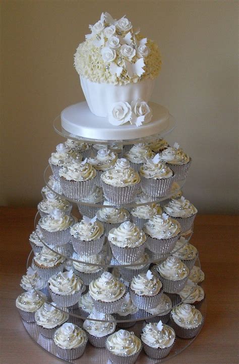 White And Silver Wedding Cupcake Tower Cupcake Tower Wedding Wedding