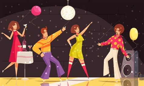 Three People Dancing On Stage With Balloons And Disco Balls In The