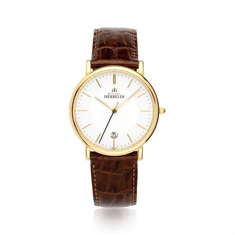 michel herbelin watches men s michel herbelin classiques pvd coated watch with leather strap